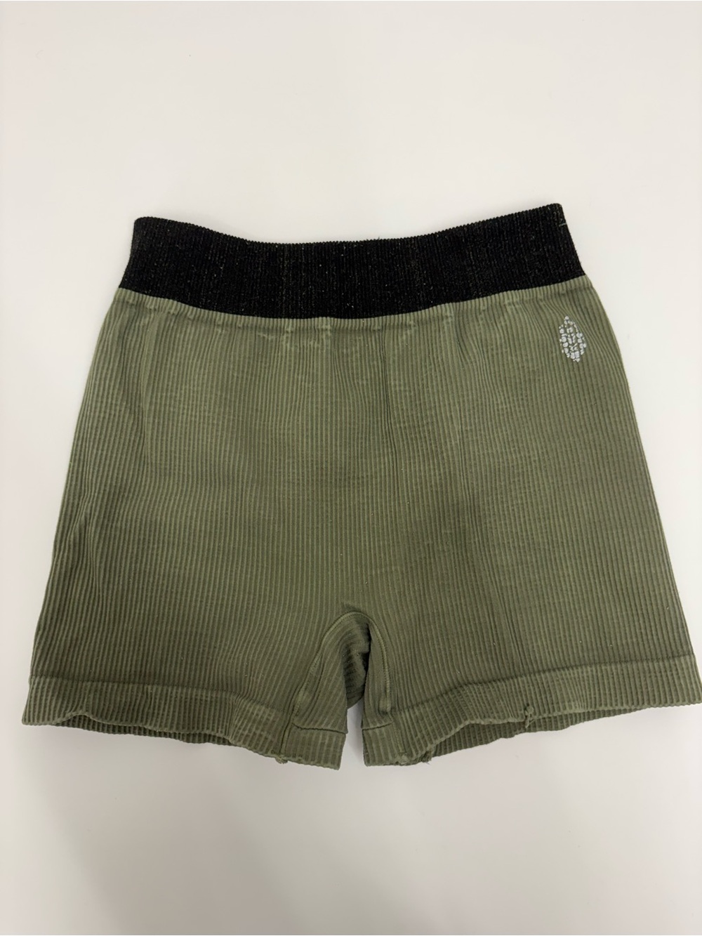 FP Movement by Free People Olive Green Ribbed Bike Shorts with Black Waistband